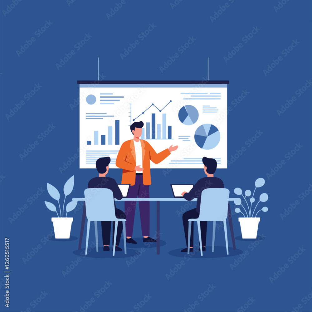Business Presentation with Charts and Graphs in Meeting Room Setting Business Presentation with Charts and Graphs in Meeting Room Setting