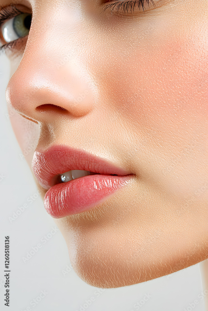 Obraz premium Closeup of female cheek with visible signs of rosacea. Red flushing cheeks