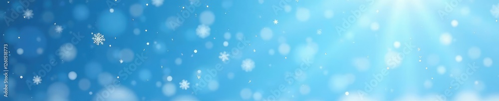 Delicate snowflakes gently fall on a clear blue winter sky, serene scene, frozen world