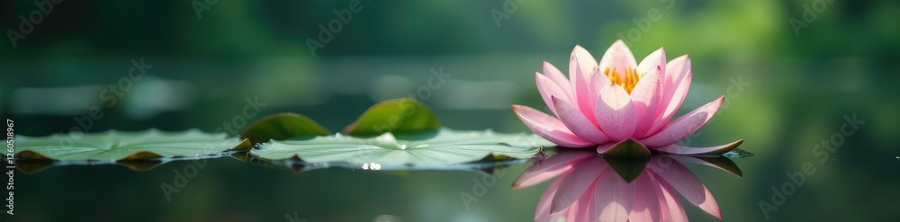Delicate water lily pad reflection in serene lake water, water lily, serenity Delicate water lily pad reflection in serene lake water, water lily, serenity