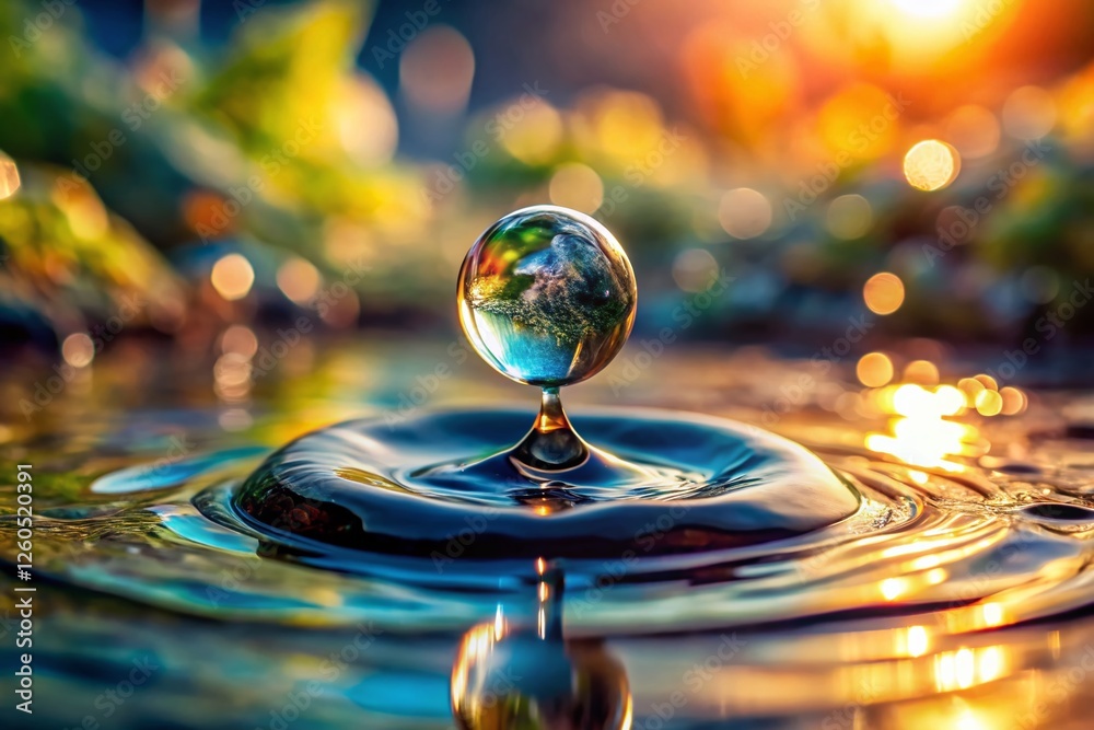 Miniature Water Drop Falling, Tilt-Shift Photography, Close-up Macro Miniature Water Drop Falling, Tilt-Shift Photography, Close-up Macro