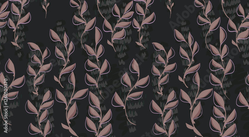 Abstract organic botanicals shapes seamless pattern. Unique florals forms and shape print on a dark background. Vector hand drawn sketch. Collage contemporary  ornament.