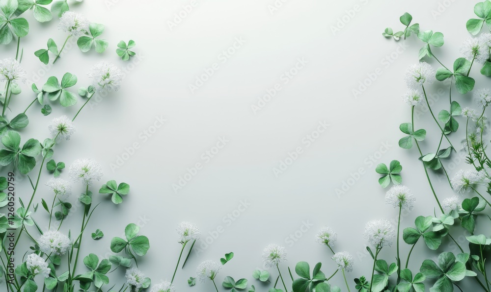A Serene watercolor clover and wildflowers frame delicate, peaceful feeling A Serene watercolor clover and wildflowers frame delicate, peaceful feeling