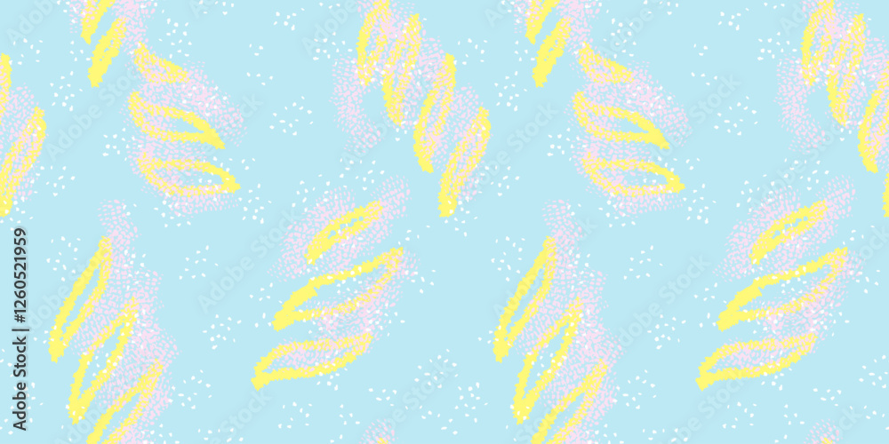 Fototapeta premium Abstract sketch organic shapes and spots, dots, drops seamless pattern on a blue background. Vector hand drawn brush strokes unique forms print. Contemporary minimalist ornament.