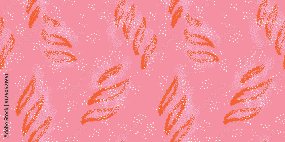 Fototapeta premium Abstract sketch organic shapes and spots, dots, drops seamless pattern on a pink background. Vector hand drawn brush strokes unique forms print. Contemporary minimalist ornament.