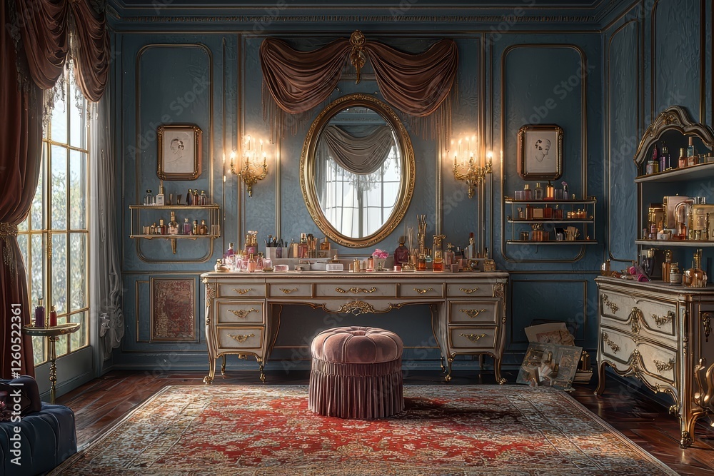 Fototapeta premium Elegant hollywood-inspired dressing room luxurious home interior design cozy environment stylish viewpoint glamorous concept