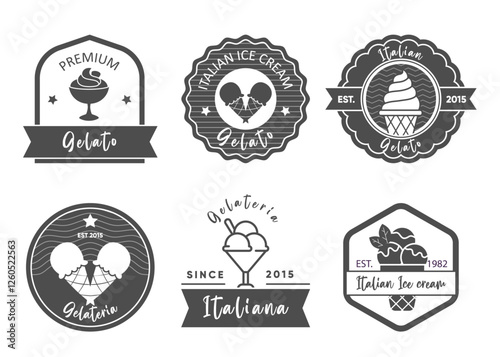 Set of gelato badges. Vector italian ice cream labels. Retro logos for cafeteria or bar. 
