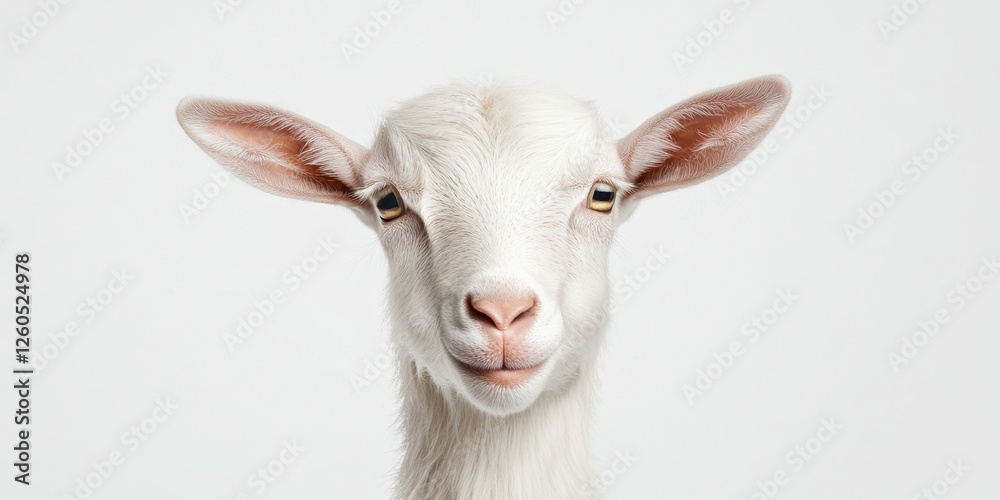 White goat with a friendly expression posing against a neutral background capturing its charm and personality White goat with a friendly expression posing against a neutral background capturing its charm and personality