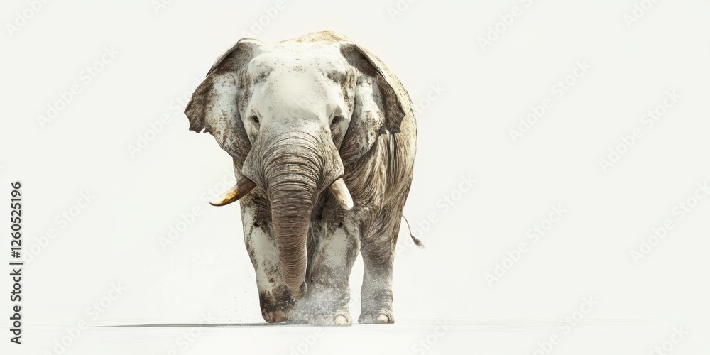 Fototapeta premium Elephant walking gracefully through a serene landscape with vibrant, natural surroundings during daylight
