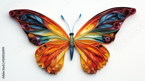 Colorful Quilling Art Butterfly Design on White Background
