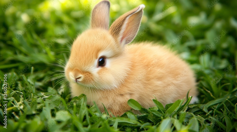 Fototapeta premium Adorable Baby Bunny in Lush Green Grass