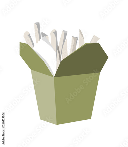 French Fries In Takeout Box In Flat Vector Illustration Symbolizing Fast Food, Snack, And Street Food, Isolated On White Background