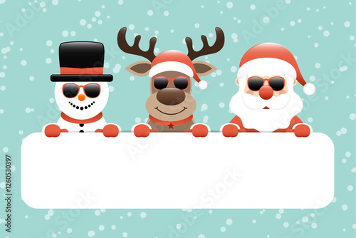 Gutschein Schneemann Rentier Und Weihnachtsmann Sonnenbrille Schnee Türkis