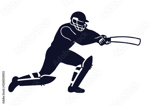 Cricket player silhouette. Black And White Vector Illustration Isolated On A White Background