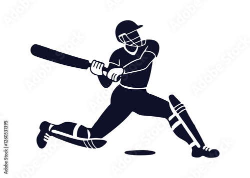 Cricket player silhouette. Black And White Vector Illustration Isolated On A White Background
