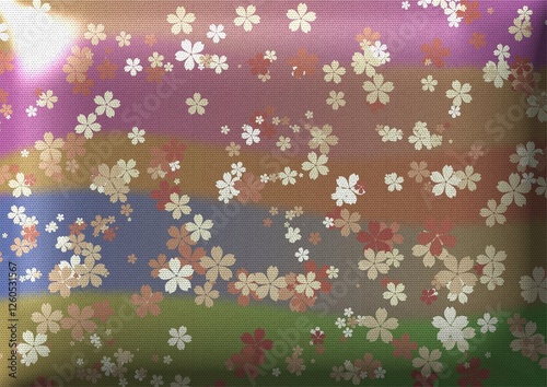 Abstract floral pattern with delicate scattered flowers in soft pastel hues The dreamy, textured background blends warm and cool tones, creating a whimsical and artistic aesthetic for design projects
