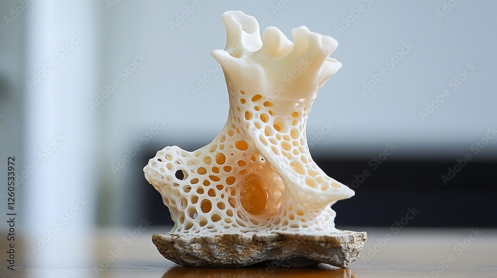 Abstract 3D printed sculpture on a rock Abstract 3D printed sculpture on a rock