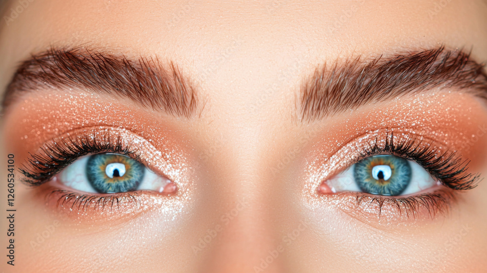 Obraz premium Stunning close-up of sparkling blue eyes with creative makeup details