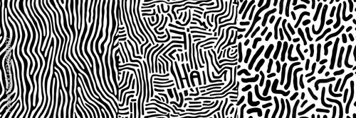A hand drawn seamless modern pattern featuring the text "ha ha ha!" is available, showcasing funny lettering on a black and white background, ideal for creative monochrome textures in various