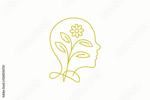Holistic Mental Health and Wellness Logo Design Featuring Brain and Nature Elements for Positive Wellbeing