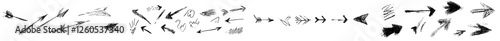 A hand drawn arrows doodle is complemented by handmade sketch symbols that serve as direction marks on a white background, forming modern illustration graphic design elements