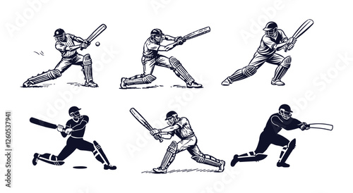 Cricket Player Hitting big Shot vector. black silhouette icon, minimalist logo, vector Sports player silhouette design.