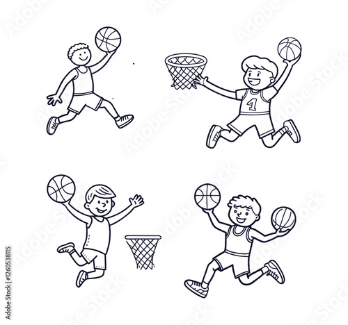 Kids playing basketball silhouette vector file- Vibrant Basketball Players Artwork