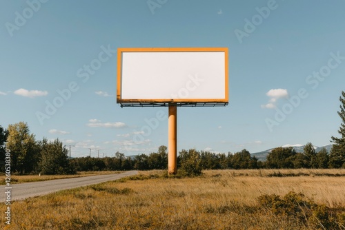 Billboard stands in field by road, copy space, for advertisement & commercial use photo