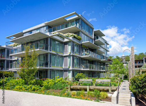 Pathway in residential park between the buildings