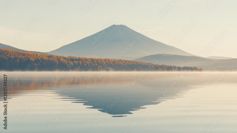 Tranquil reflection of mount fuji in serene lake japan landscape photography morning light nature's beauty Tranquil reflection of mount fuji in serene lake japan landscape photography morning light nature's beauty