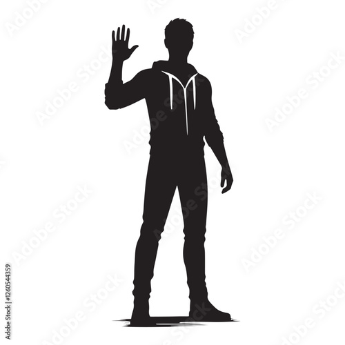 Simple and refined Waving Person silhouette with a casual and inviting vibe - waving person silhouette - waving person vector - waving person illustration - wave silhouette - waving vector
