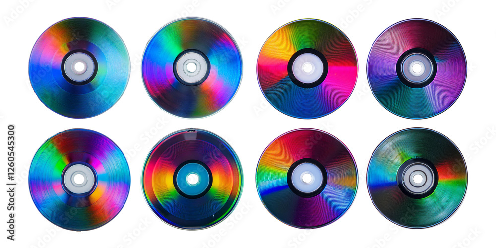 Colorful and Reflective compact discs arranged in a grid pattern Colorful and Reflective compact discs arranged in a grid pattern