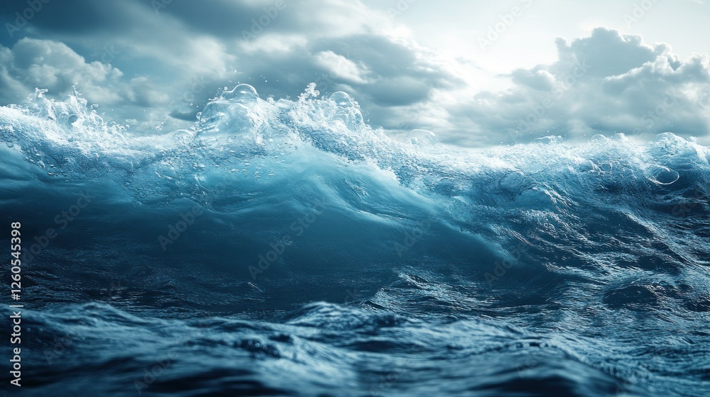 Fototapeta premium Dramatic ocean waves under stormy sky.