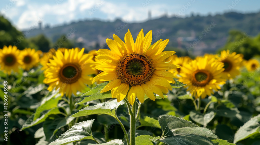 Bright sunflowers bloom in a vibrant field under a sunny sky Bright sunflowers bloom in a vibrant field under a sunny sky