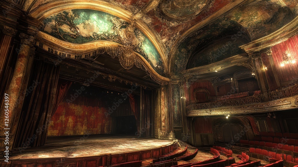 Obraz premium Abandoned Theaters Majestic Stage and Seating