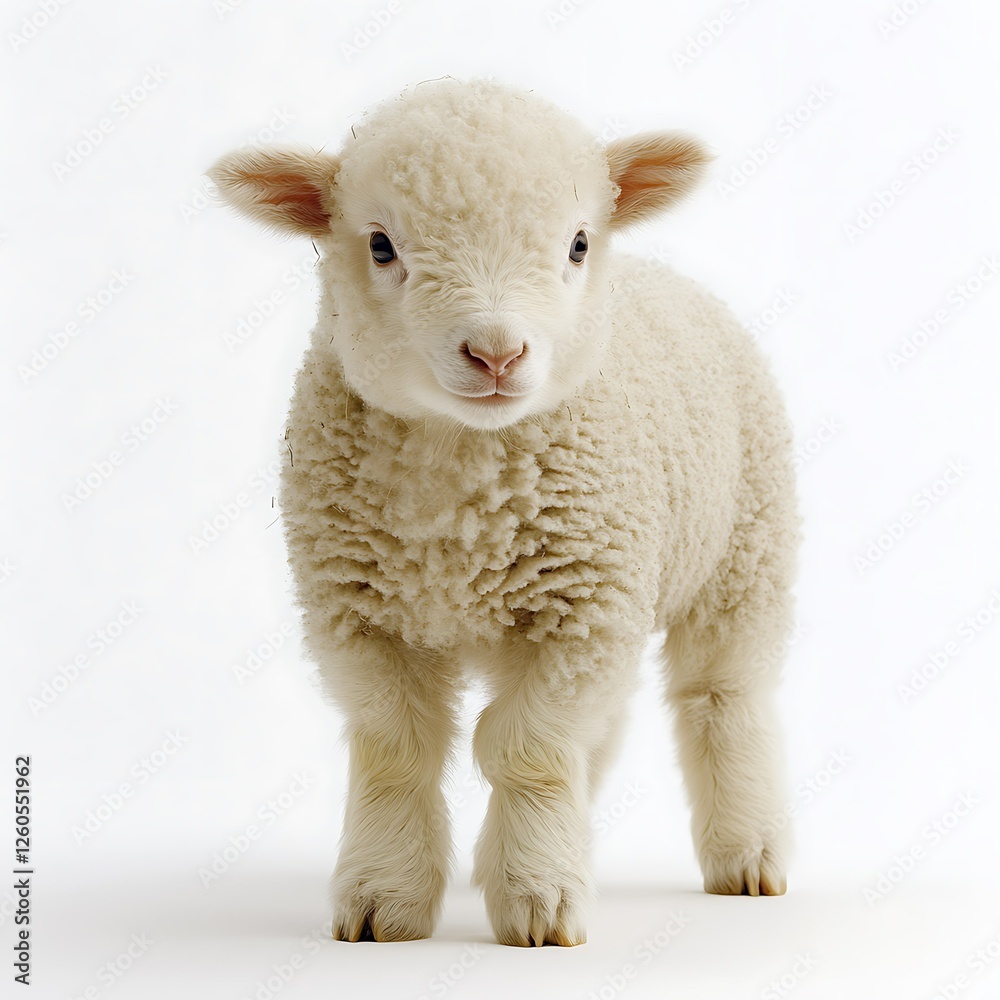 Cute lamb standing, white background, farm animal Cute lamb standing, white background, farm animal