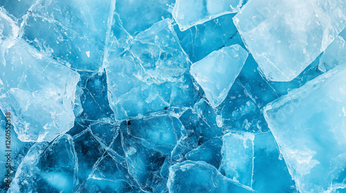Greenland ice sheet fractures into massive pieces, icy blue tones, symbolizing climate change impact