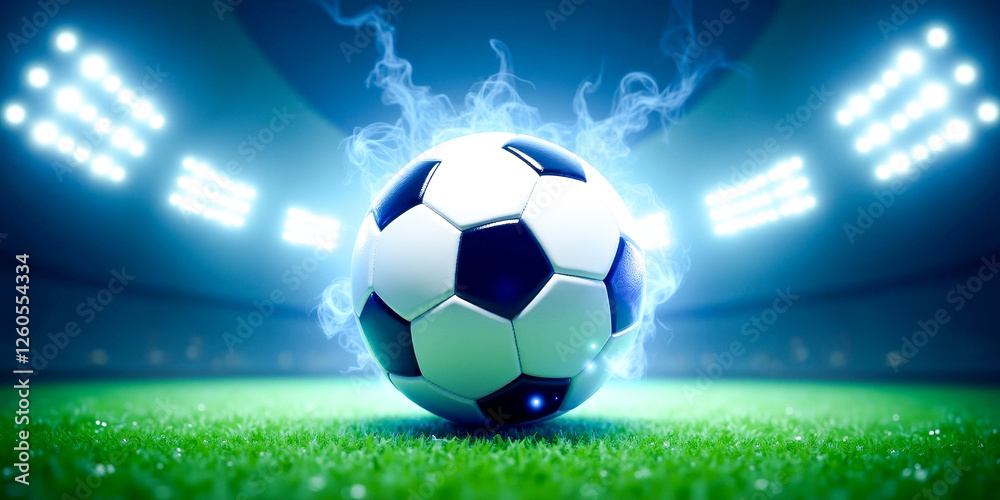 Fototapeta premium close-up view of a soccer ball in a stadium setting