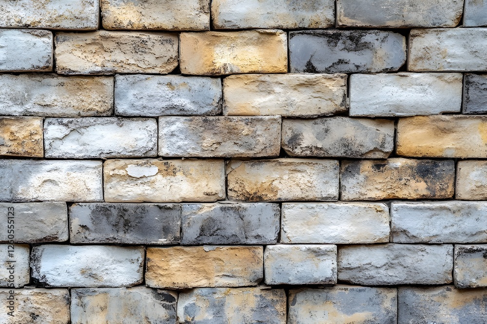 Obraz premium Charming brick wall background, classic modern style. Combination of off-white, vintage gray and golden accents luxury aesthetic style. Soft lighting texture gives a mesmerizing artistic dimension