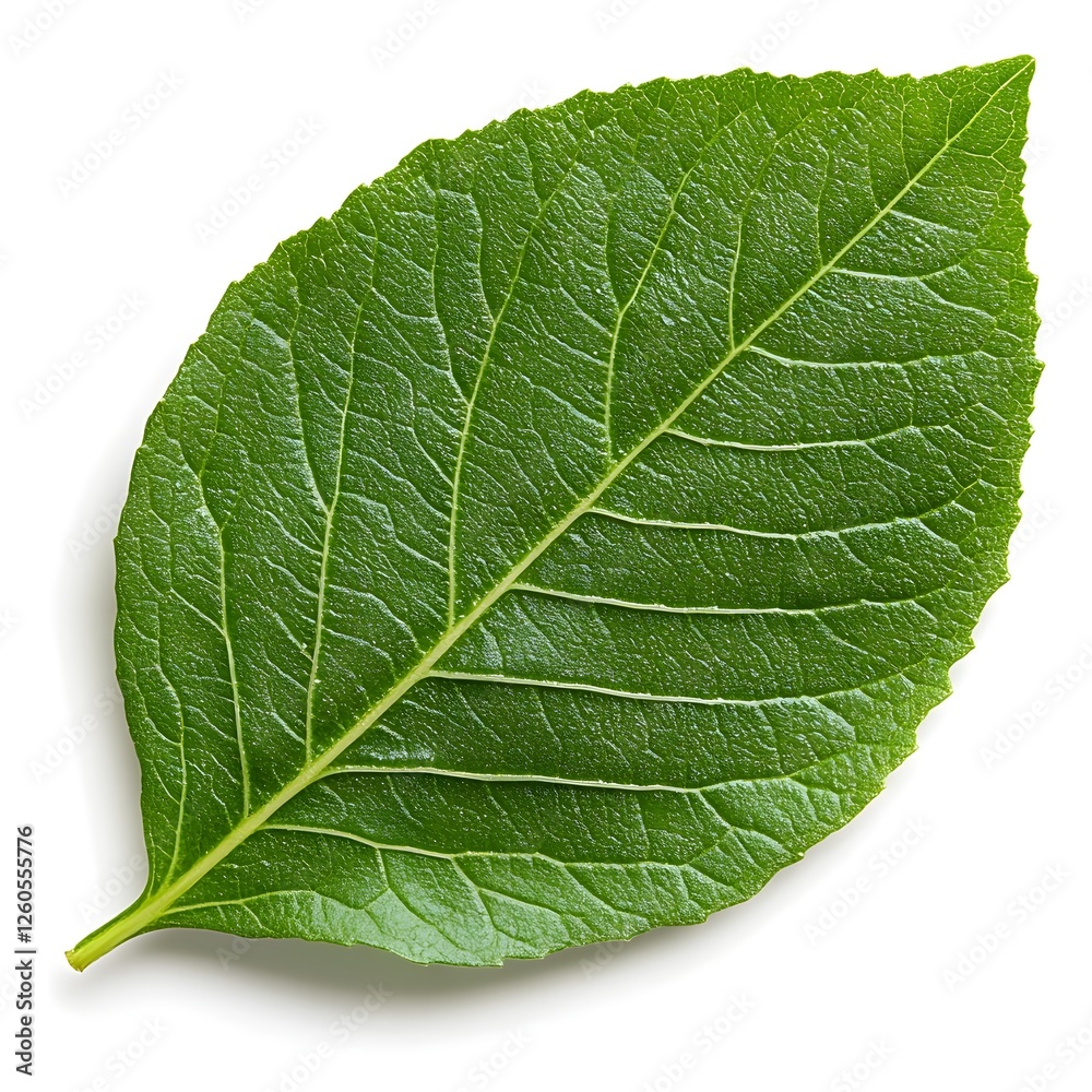 Obraz premium Vibrant green leaf showcasing intricate veins and a smooth surface, ideal for nature-themed projects.