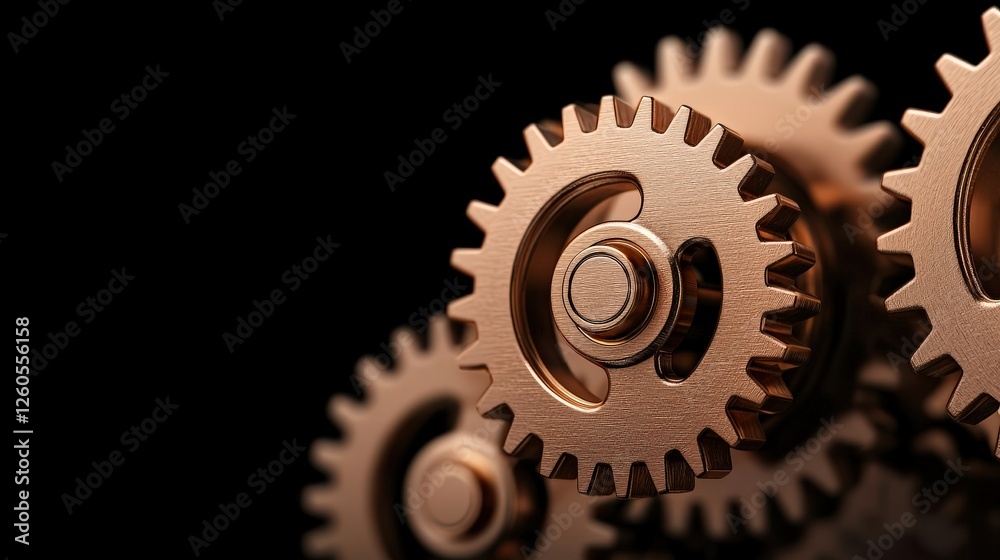 Performance Synchronization concept. Close-up of metallic gears against a dark background. Performance Synchronization concept. Close-up of metallic gears against a dark background.