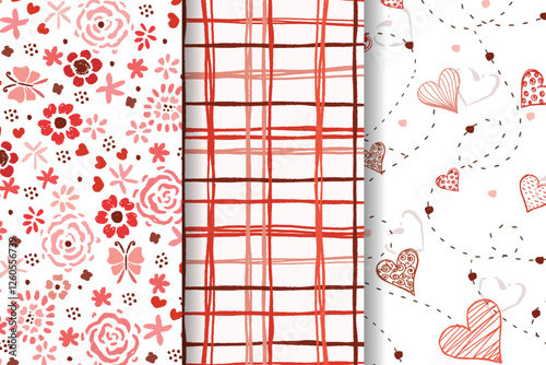 Red Velvet Valentines Day wallpapers Floral Line Heart And Butterflies Patterns