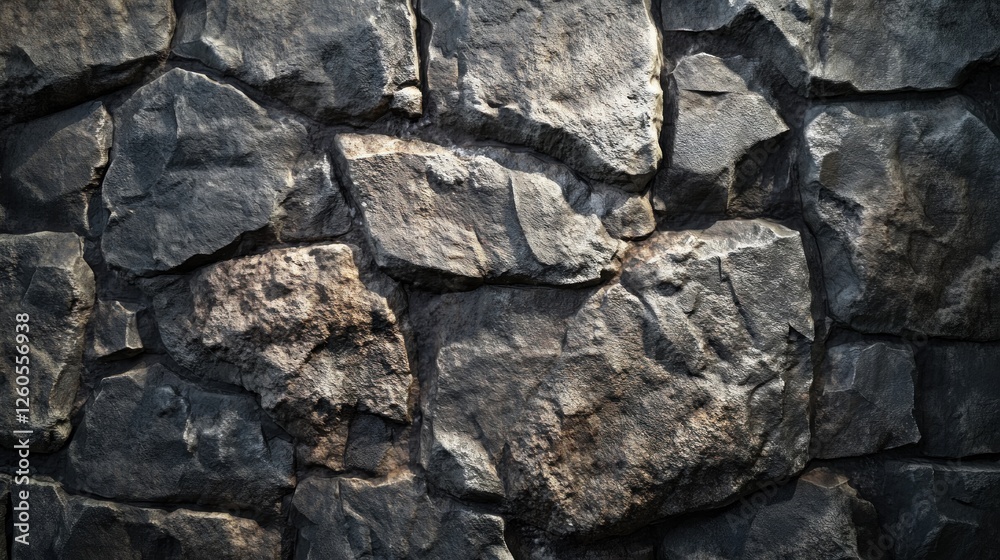 Gray Stone Wall Texture, Natural Building Material, Outdoor Surface, Background for Design