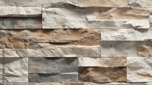 Closeup view of stacked stone wall texture.  Possible use in design materials photo