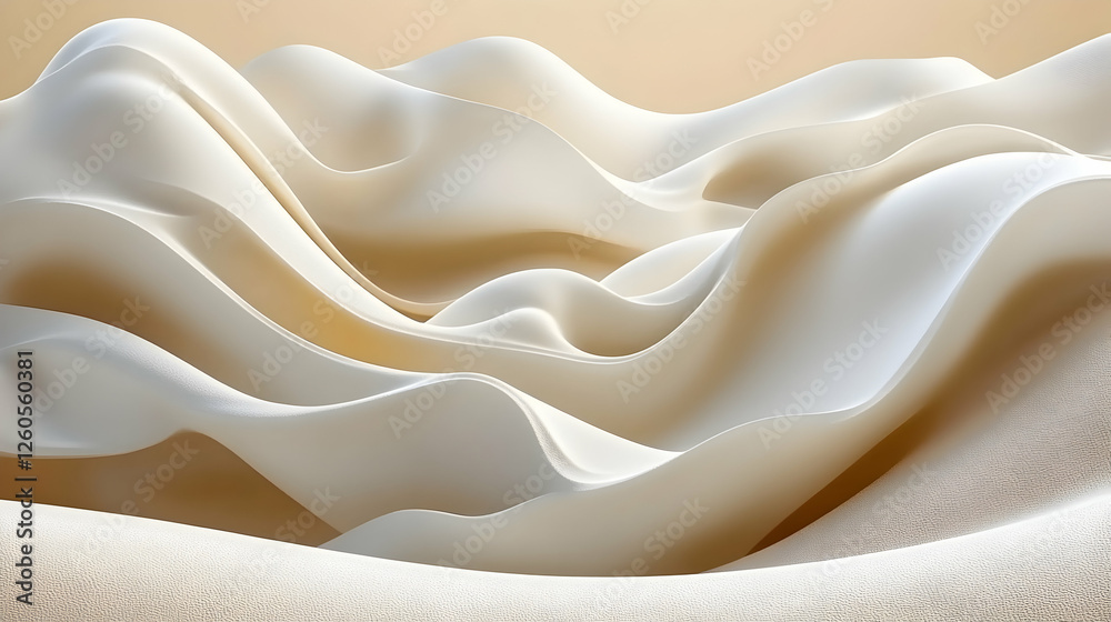 Fototapeta premium Abstract beige and off-white fabric folds creating a flowing, undulating landscape. Perfect for backgrounds, textures, and design projects.