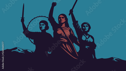 Happy women day feminist card concept. Vector flat person modern illustration set. Group of various ethnic woman holding hands in row on world map background. Design for international holiday banner.