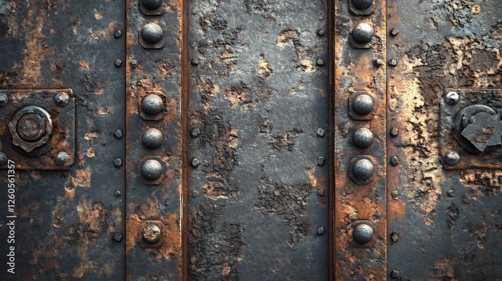 Fototapeta premium Rustic Metal Texture Darkly Patinaed Steel Panels. AI Generated