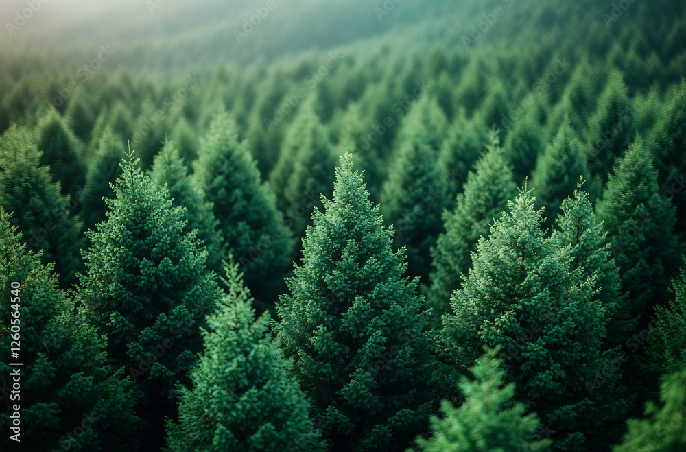 Enchanting aerial perspective of a lush coniferous forest canopy Enchanting aerial perspective of a lush coniferous forest canopy