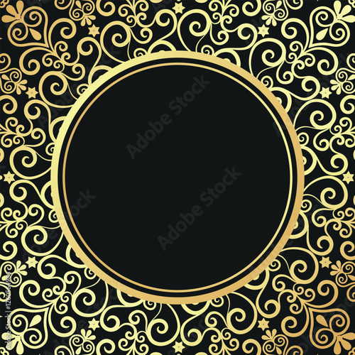 Vector golden decorative gilded frame with vintage ornament on a black background