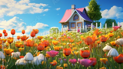 Vibrant Spring Flowers Lawn Nature Photo